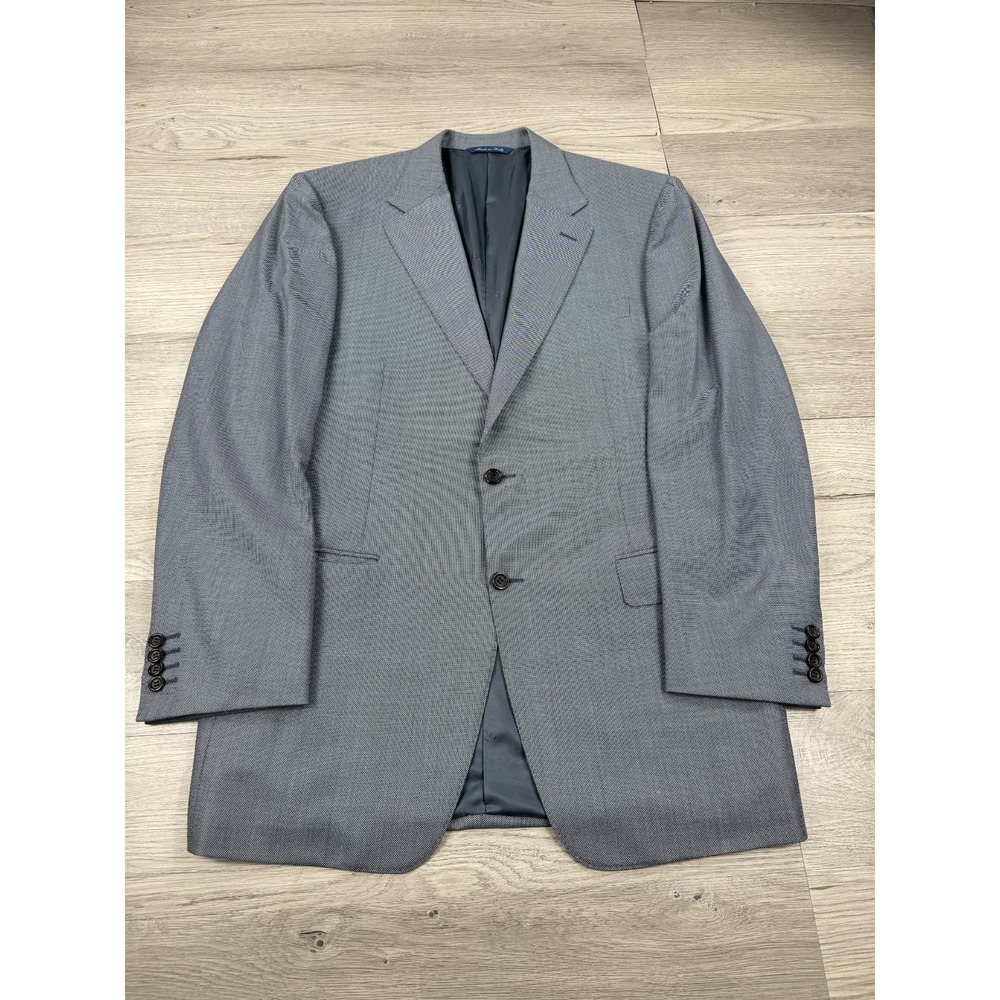 Canali Blazer Mens 44 L 54 EU Gray 2 Button 100% Wool Jacket Coat Plaid Italy